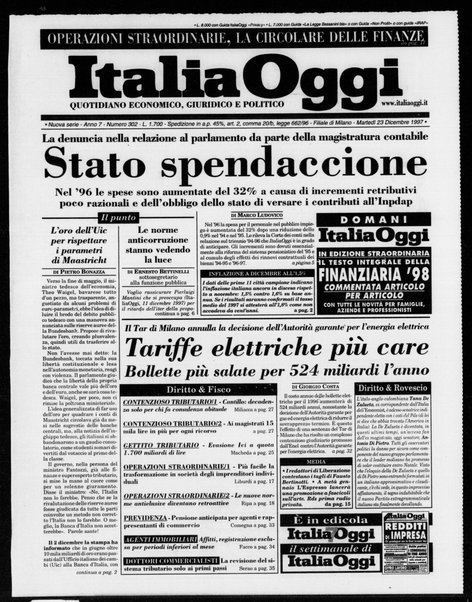 Italia oggi : quotidiano di economia finanza e politica